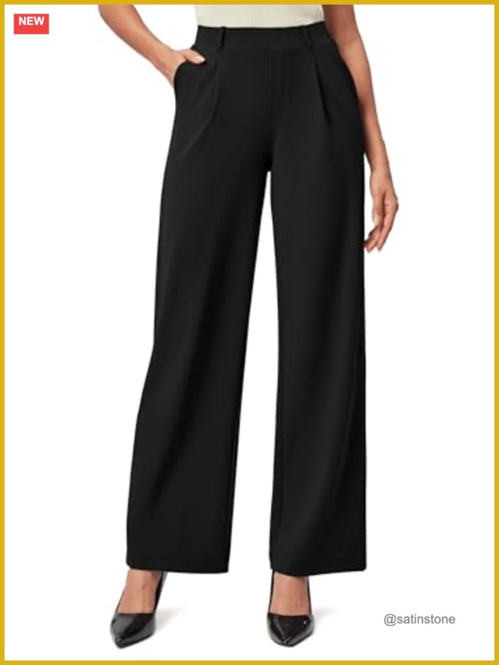 Wide Leg Stretchy Pull On High Waisted Dress Pants Business Casual